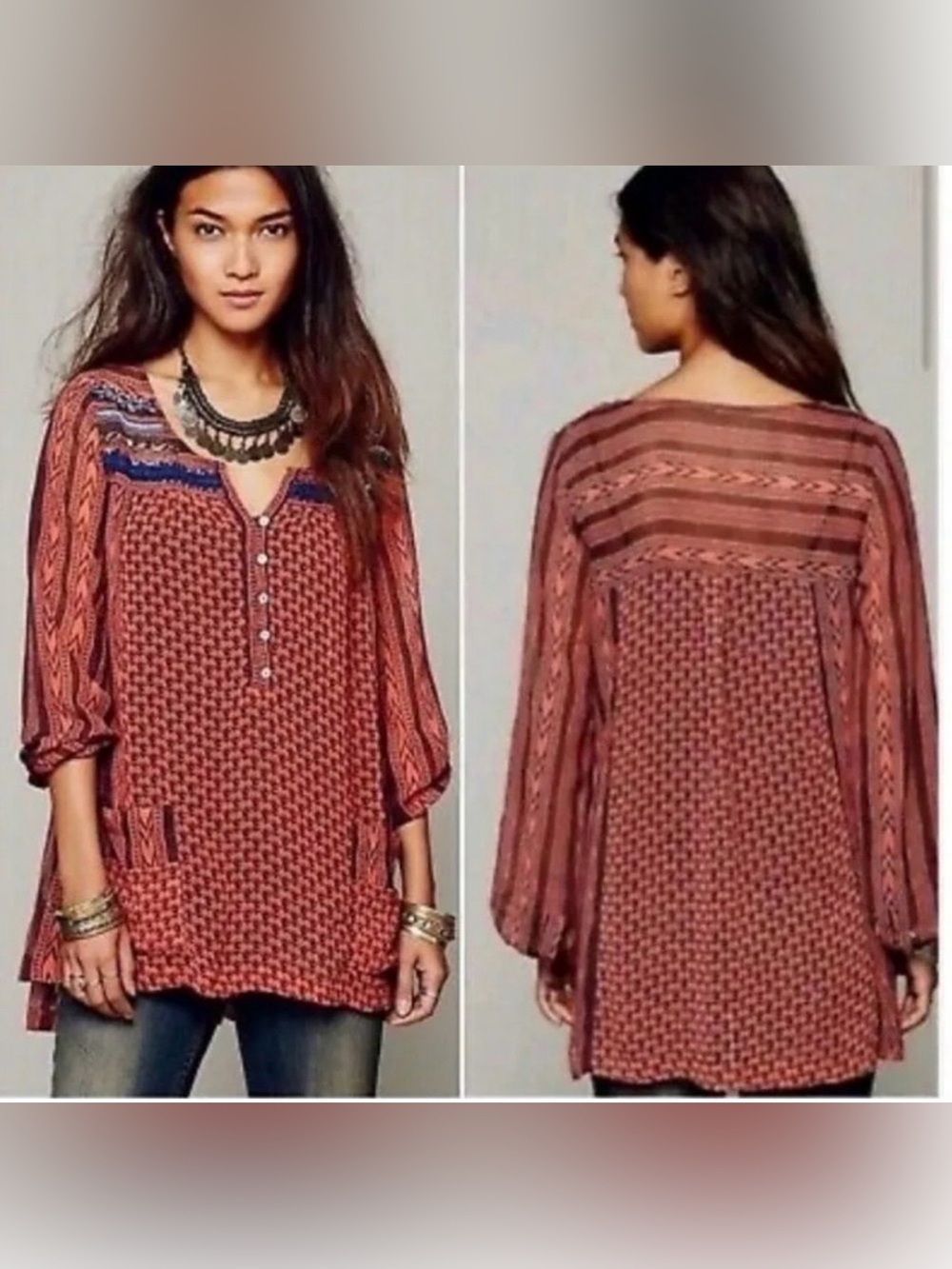 Free people boho feather in the
wind beaded chiffon sheer  size xs